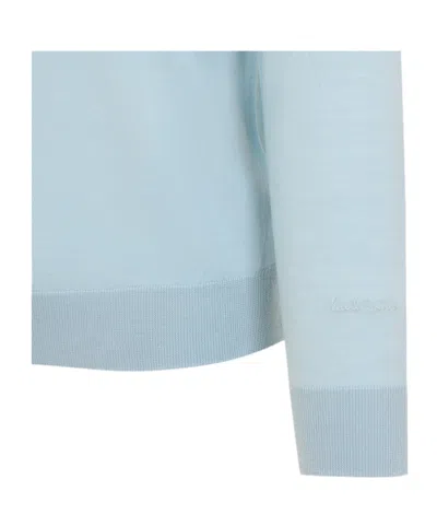 Paul Smith Sky Blue Merino Wool Kntted Long-sleeve Polo Shirt