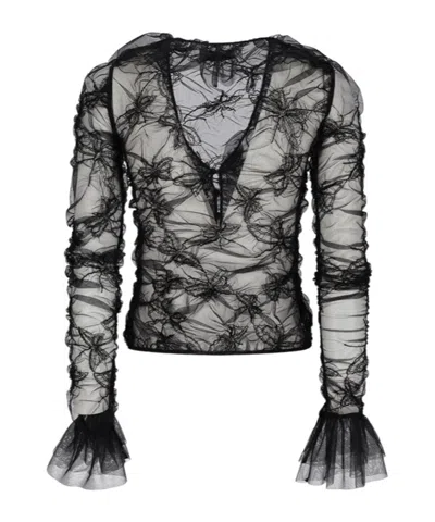 Blumarine Ruffled Net Blouse In Black