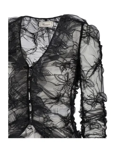 Blumarine Ruffled Net Blouse In Black