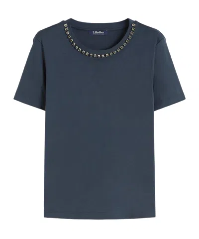 Max Mara Embellished Jersey T-shirt In Blue