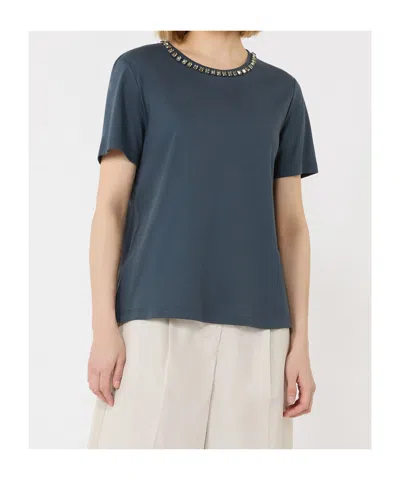 Max Mara Embellished Jersey T-shirt In Blue