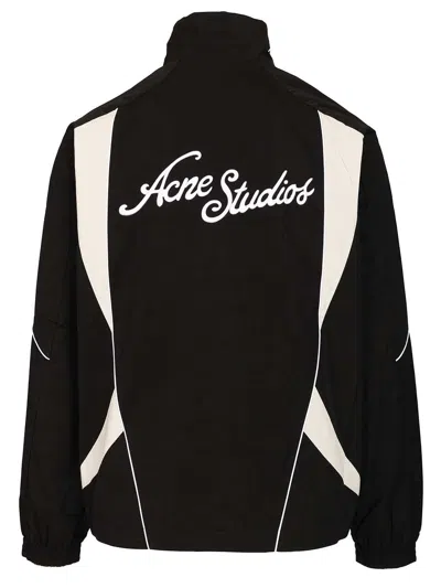 Acne Studios Technical Logo-embroidered Striped Cotton-blend Jacket In Black