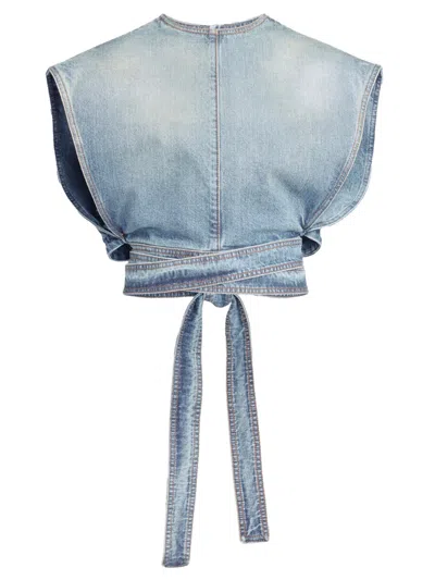 Alaïa Alaia Faded Blue Cotton Belted Top In Blue