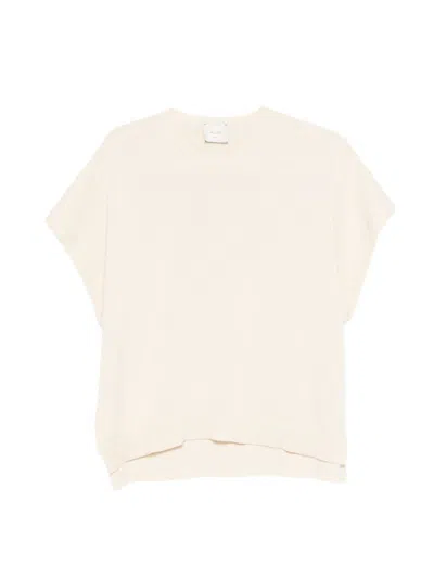 Alysi Beige Crew Neck Short Sleeves T-shirt In White