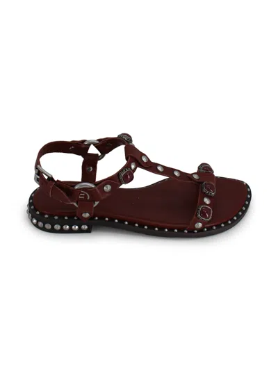 Ash Podium Leather Ankle Strap Studded Sandals In Brown