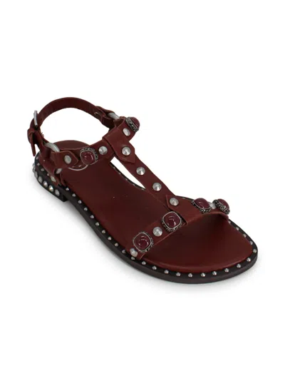 Ash Podium Leather Ankle Strap Studded Sandals In Brown