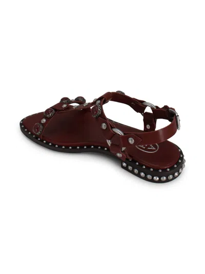 Ash Podium Leather Ankle Strap Studded Sandals In Brown