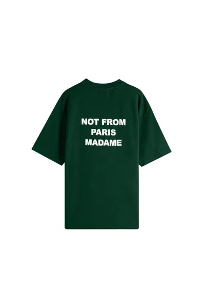 Drôle De Monsieur Le T-shirt Slogan Printed Cotton T-shirt In Green