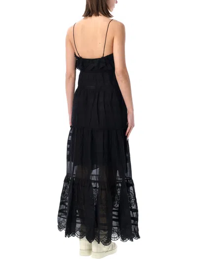 Isabel Marant Étoile Paule Long Floral Cotton And Lace Dress In Black