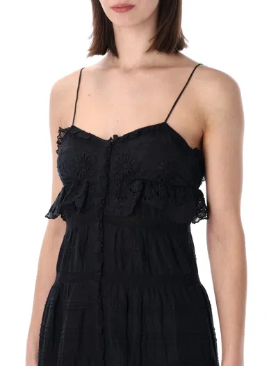 Isabel Marant Étoile Paule Long Floral Cotton And Lace Dress In Black