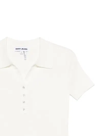 Dkny Ribbed Button T-shirt In Neutral