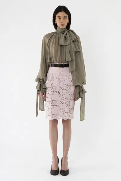 Arakii Velvet Lace Pencil Skirt In Pink