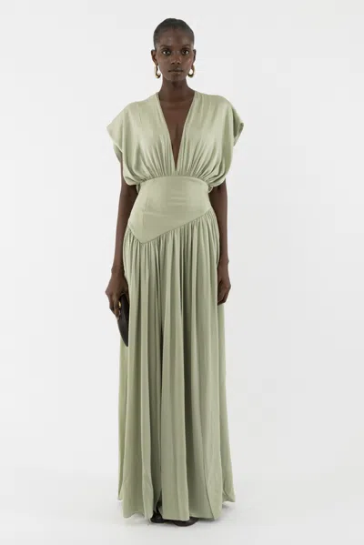 Arakii Maxi Silk Dress In Green