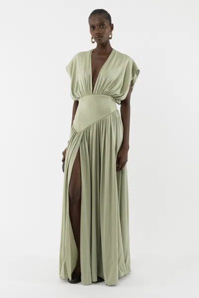 Arakii Maxi Silk Dress In Green