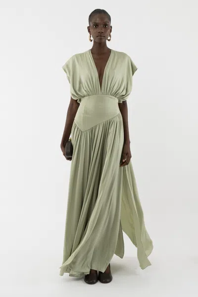 Arakii Maxi Silk Dress In Green