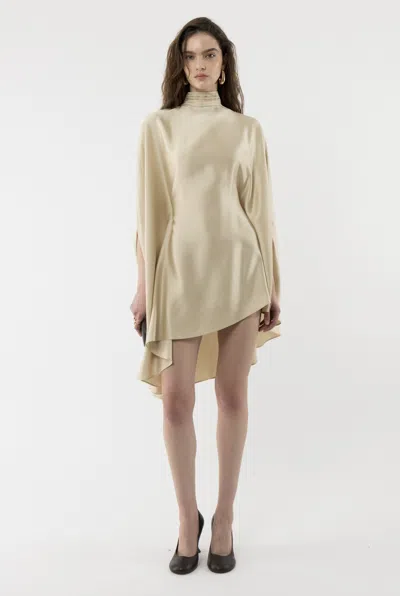 Arakii Poncho Turtleneck Dress In Gold