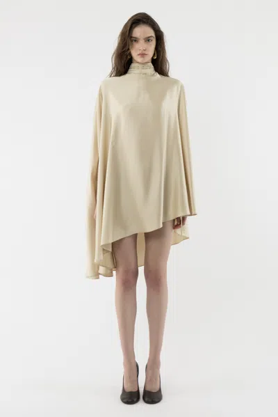 Arakii Poncho Turtleneck Dress In Gold