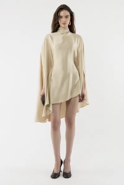 Arakii Poncho Turtleneck Dress In Gold