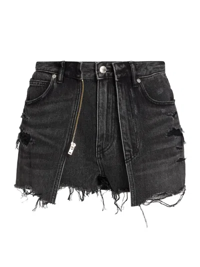 Alexander Wang Denim X  Distressed Double Layer Denim Skort In Black