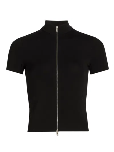 Alexander Wang Rashguard Mock Neck Short Sleeve Top In Black