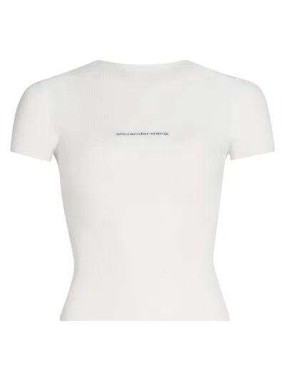 Alexander Wang Short Sleeve Crewneck Top With Jacquard Logo In White