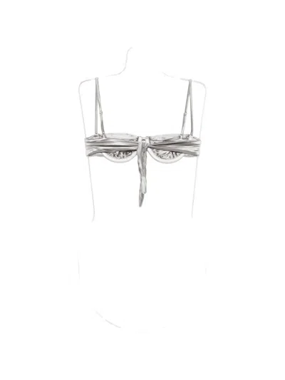 Isa Boulder Ruched Bikini Top In Silver