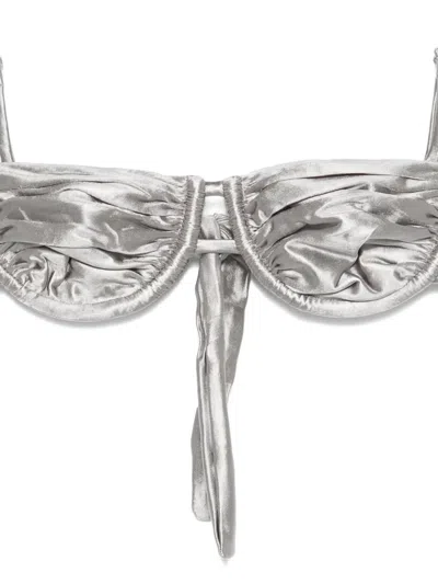 Isa Boulder Ruched Bikini Top In Silver