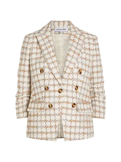 Veronica Beard Checked Double-breasted Tweed Jacket In Neutral