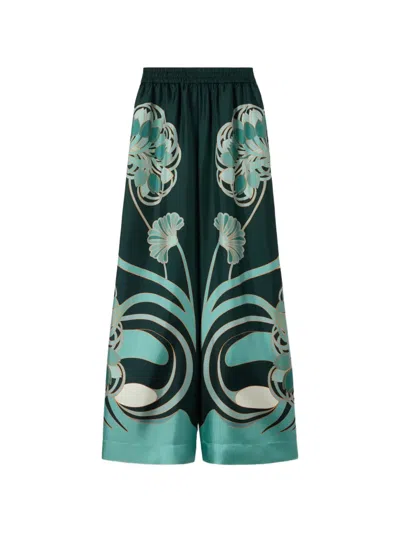 La Doublej La Double J Printed Silk-twill Palazzo Trousers In Green