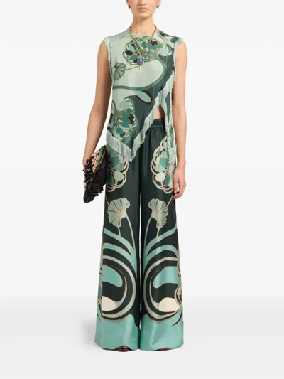 La Doublej La Double J Printed Silk-twill Palazzo Trousers In Green