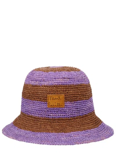 Paul Smith Woven Texture Hat Striped Pattern Design In Purple