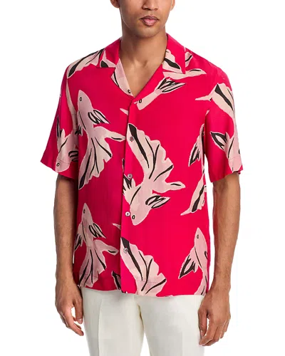 Paul Smith Flowing Oversized Short-sleeve Shirt With Abstract Bird Print In Red