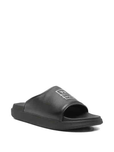 Y-3 Plain Leather Slides In Black