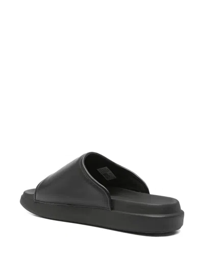 Y-3 Plain Leather Slides In Black