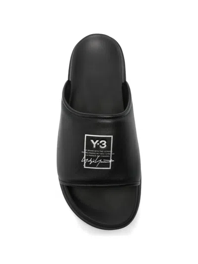 Y-3 Plain Leather Slides In Black