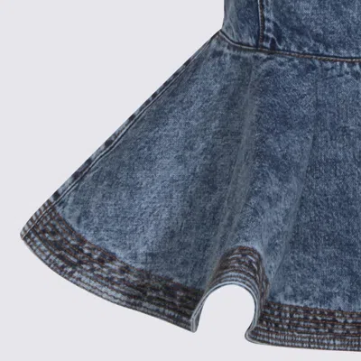 Alaïa Alaia Peplum Halterneck Top With Ruched Hem And Fitted Waist In Blue