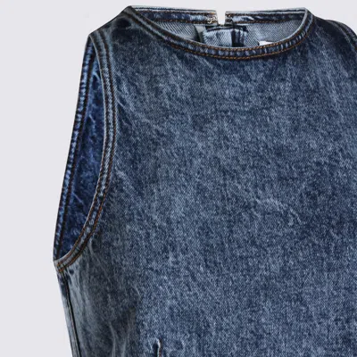 Alaïa Alaia Peplum Halterneck Top With Ruched Hem And Fitted Waist In Blue