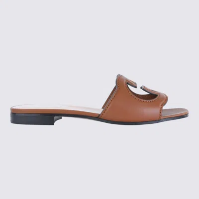 Gucci Interlocking G Cutout Leather Sandal In Brown
