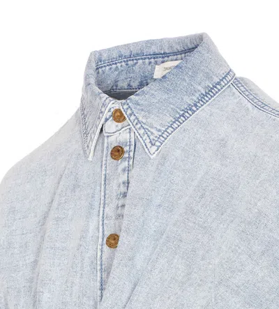 Zimmermann Rebellion Denim Wrap Top Tops Blue In Multi