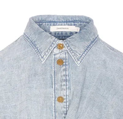 Zimmermann Rebellion Denim Wrap Top Tops Blue In Multi