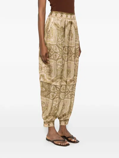 Zimmermann Womens Olive Perla Paisley Luna Harem Silk Trousers Xl In Brown