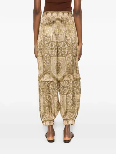 Zimmermann Womens Olive Perla Paisley Luna Harem Silk Trousers Xl In Brown