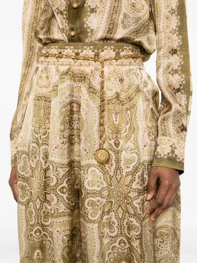 Zimmermann Womens Olive Perla Paisley Luna Harem Silk Trousers Xl In Brown