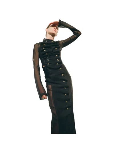 A.w.a.k.e. Bib-front Structured Blouse In Black