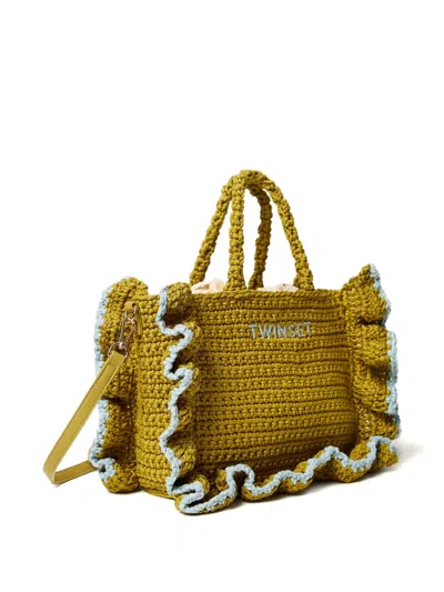 Twinset Mustard Yellow Rectangular Knit Handbag In Yellow