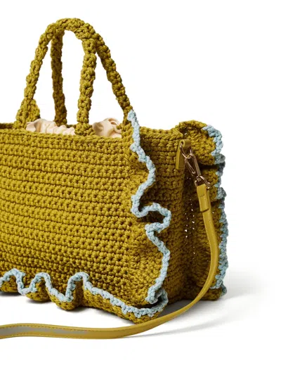 Twinset Mustard Yellow Rectangular Knit Handbag In Yellow