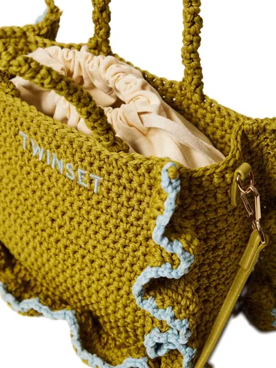 Twinset Mustard Yellow Rectangular Knit Handbag In Yellow