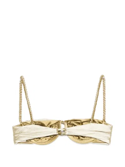 Isa Boulder Ruched Weave Bikini Top In Multi