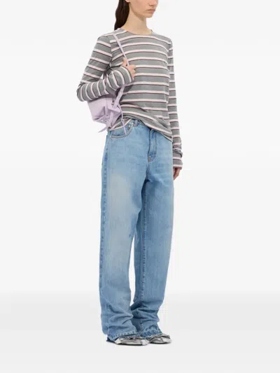 Msgm Striped Long-sleeve Top In Gray
