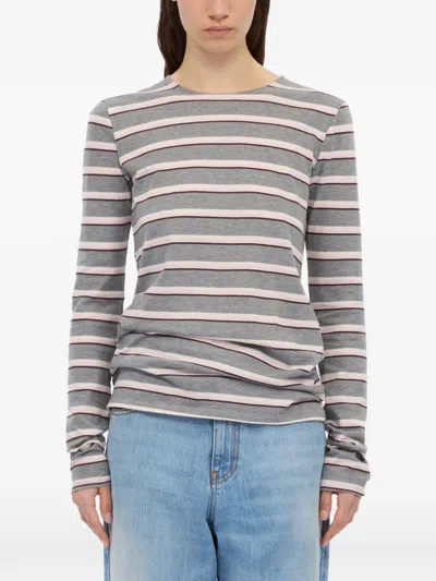 Msgm Striped Long-sleeve Top In Gray